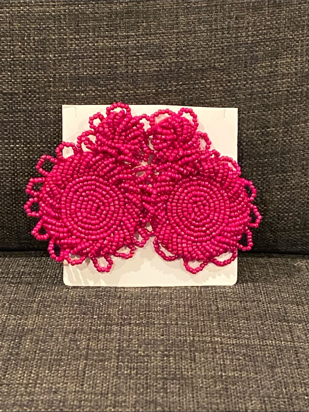 Vibrant Hot Pink Beaded Floral Drop Earrings!